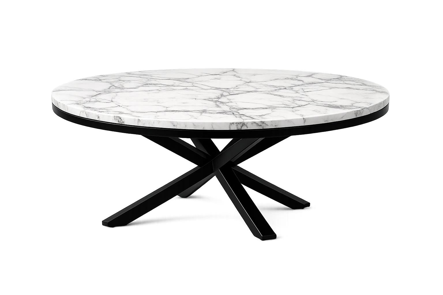 Grote witte marmeren eettafel met zwart onderstel
